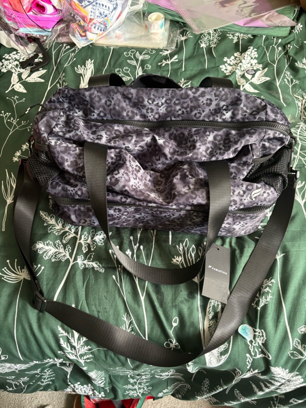 Fabletics Gray Leopard-Print Gym Duffle with Black Straps - Picture 2 of 2